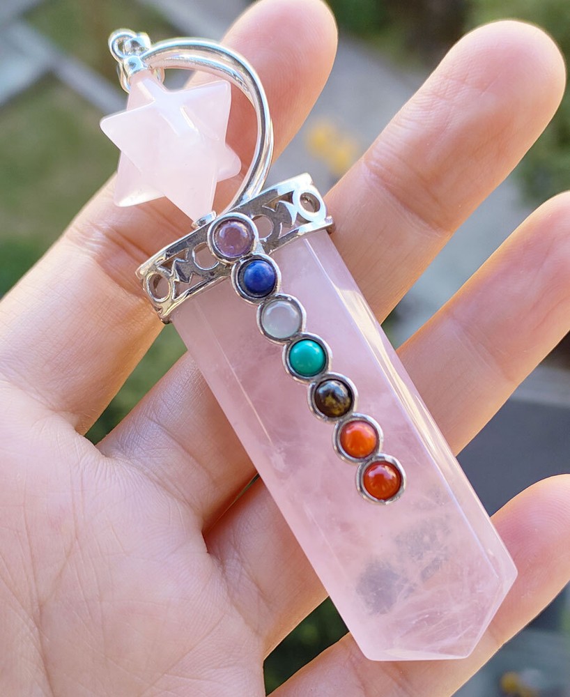 5pcs Natural Rose Quartz Gems Pendant Energy Reiki Healing Amulet Power