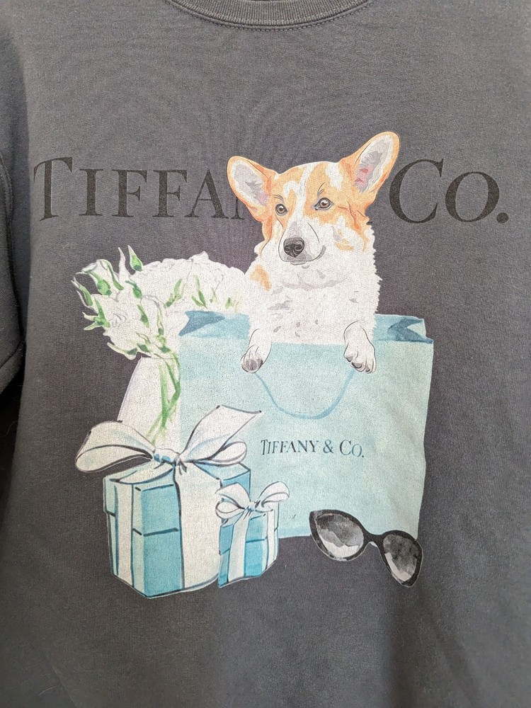 Tiffany Blue Corgi Puppy Sweatshirt Gray XS 38 Inch Chest