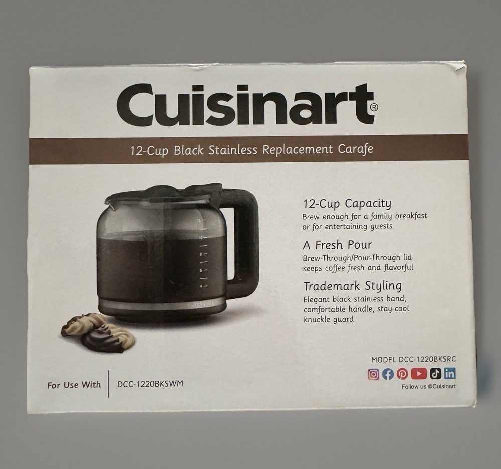 Cuisinart DCC-1220BKSRC 12-Cup Black Stainless Glass Carafe OEM Replacement