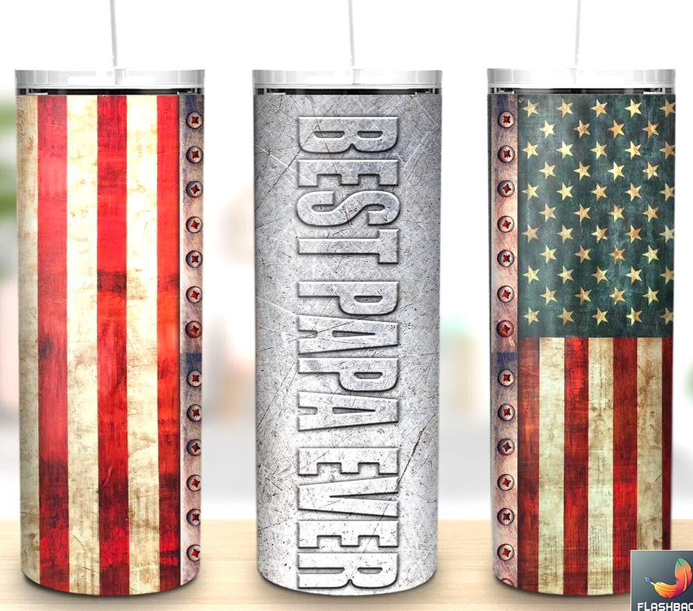 Fathers Day Best Papa Ever Multicolor 20oz Insulated Tumbler Lid Straw New-image