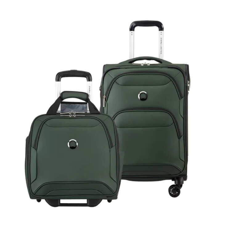 Delsey Storm Plus 2-Piece Under Seat & Carry-On Set - Water-Resistant Green Luggage
