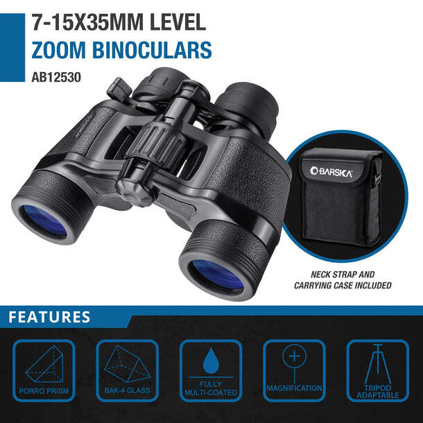 Barska Level Zoom 7-15 x 35mm BAK-4 Prism Lens Binoculars, Live Concerts, Sport