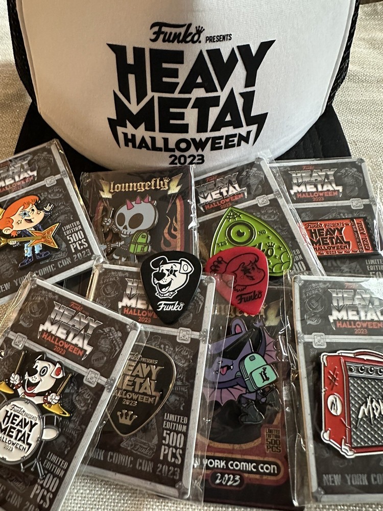 Funko Heavy Metal Halloween NYCC 2023 8 Pin Set Guitar Pick Hat Freddy LE 500