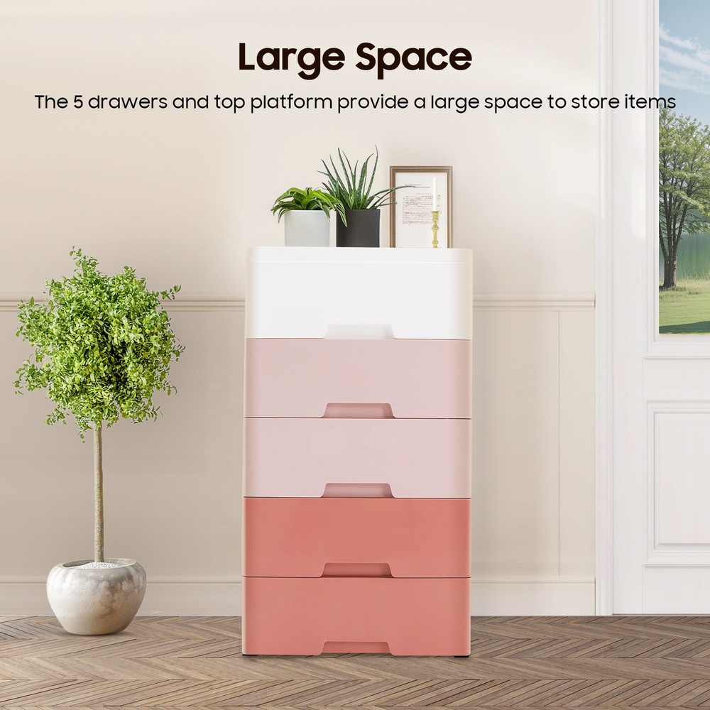 5-Layer Pink Clothes Toy Closet Cupboard Towel Storage Cabinet Home Organizer