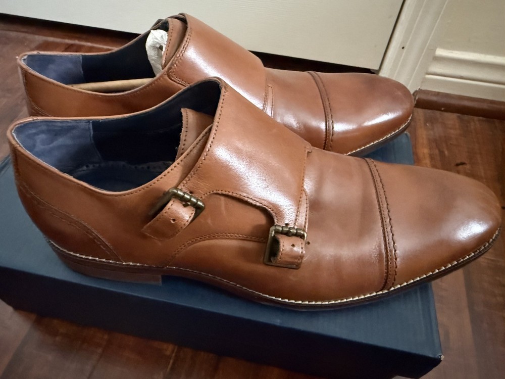 COLE HAAN JOHNSON DOUBLE MONK STRAP British Tan LEATHER Dress shoe #C31562 SZ 12