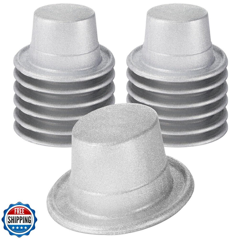 Hillban 12 Pcs Top Hats Glitter Plastic Retro Disco Party Hats for Magician B
