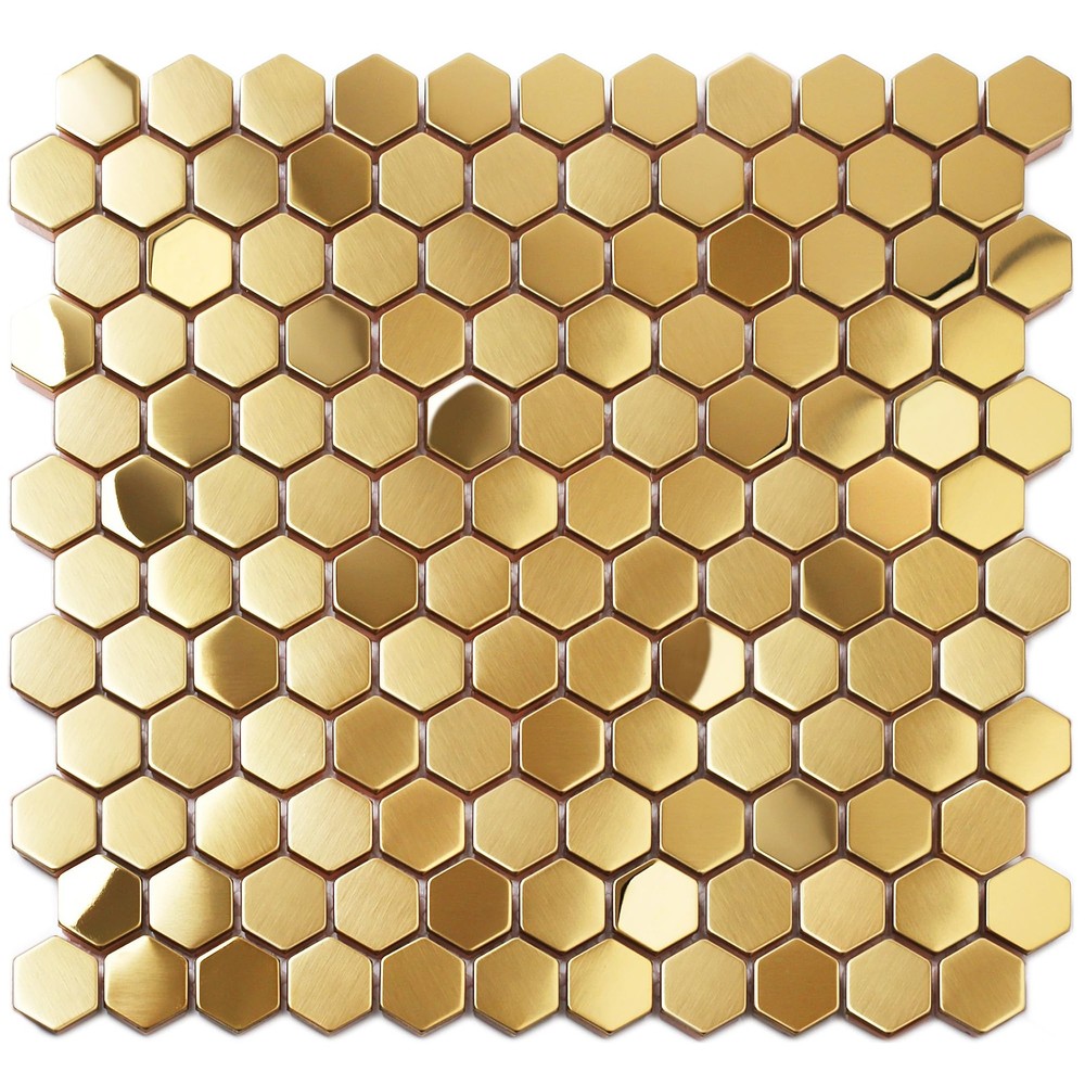 Hexagon Gold Stainless Steel Mosaic Backsplash Tiles Brushed or Shiny Finish