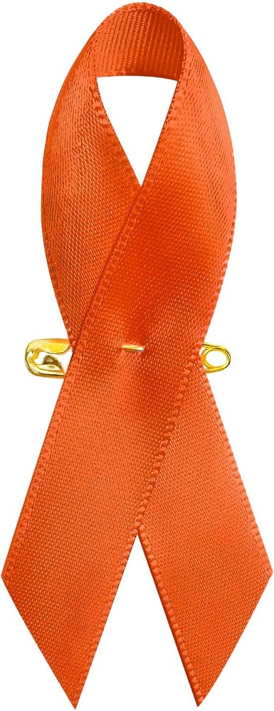 100PCS Orange Satin Leukemia Awareness Ribbons with Safety Pins - Curvy Design