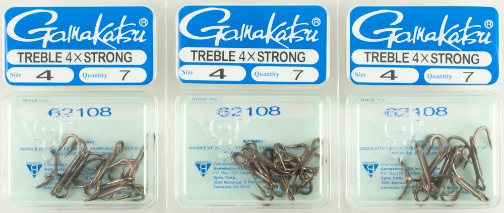 Gamakatsu Lot of 3 Size 4 4X Strong Treble Hooks BN3353 #62108
