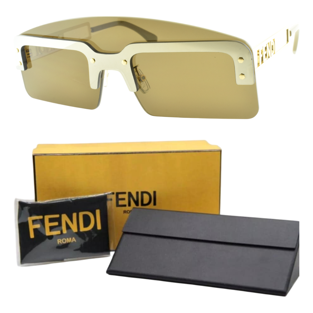 FENDI FE40023U 33E Gold Geometric Rimless Womens Sunglasses 142-0-145