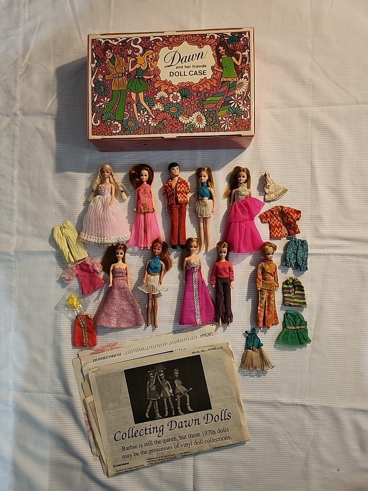 1970's TOPPER DAWN DOLL Lot of 10 Dolls, Extra Clothing, and Case