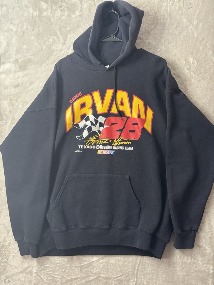 Ernie Irvan 28 NASCAR Hoodie Mens XL Black Racing Pullover Fleece Nutmeg Mills