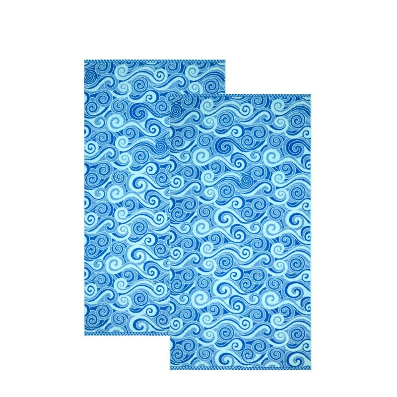 Mainstays Blue Waves Oversized Beach Towels 2-Pack, 72 x 36 Inches, Soft & Absorbent