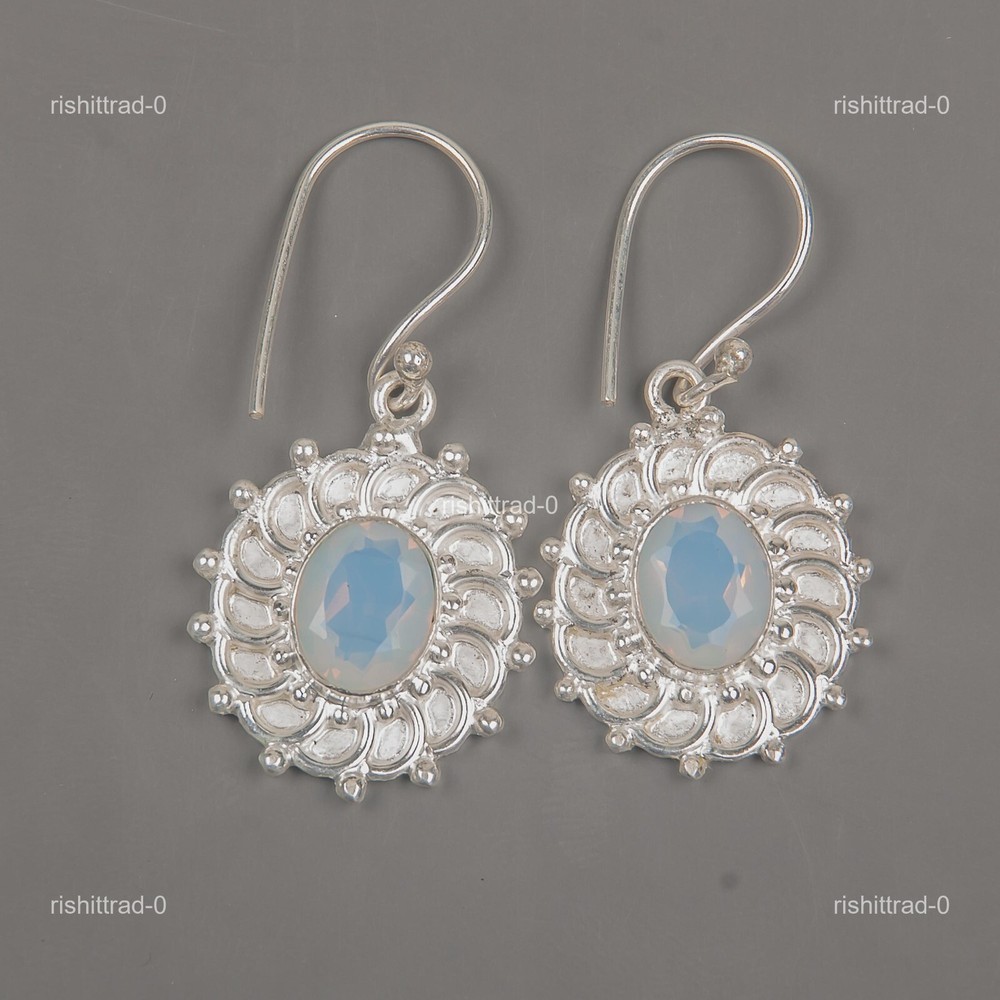 925 Sterling Silver Milky Opal Stone Dangle Drop Cyber Monday Earrings Jewelry-image