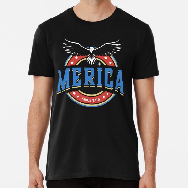 MERICA - SINCE 1776 - Patriotic Bald Eagle Emblem T-Shirt S-5XL