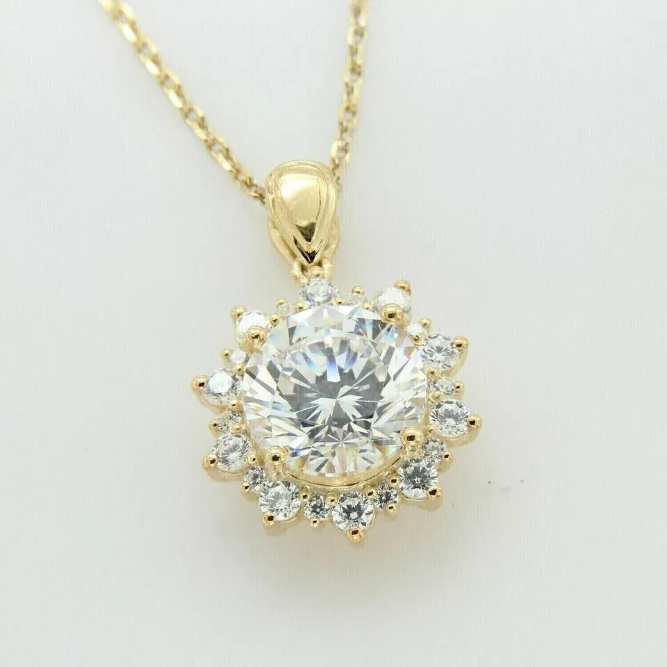 2.50Ct Round Simulated Diamond Flower Pendant in 14K Yellow Gold Plating