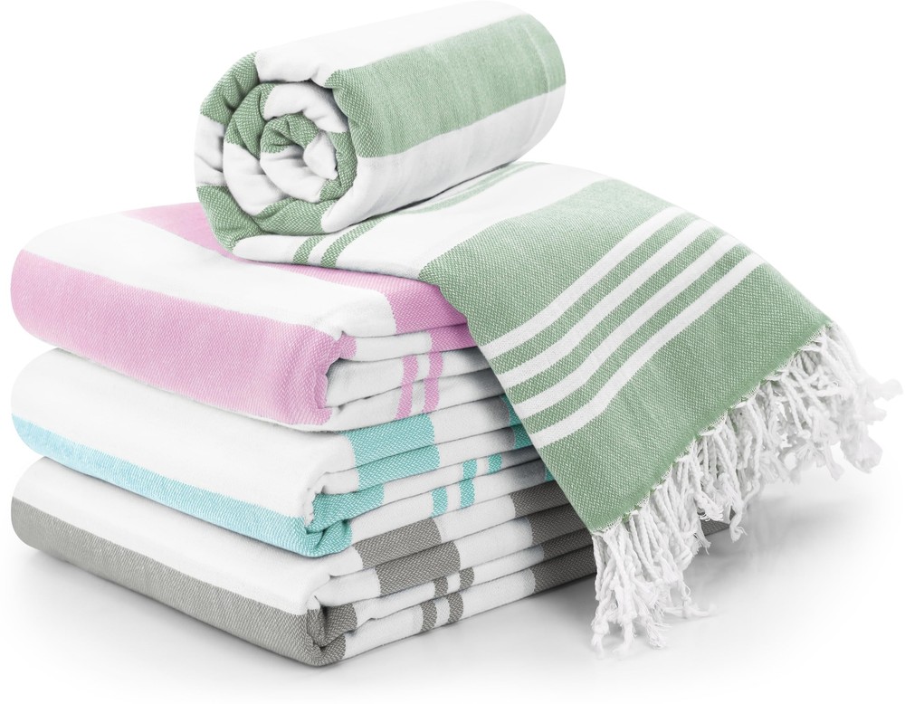 Turkish Beach Towels 4 Pack 100% Cotton Quick-Dry Oversized 40x72 Inches