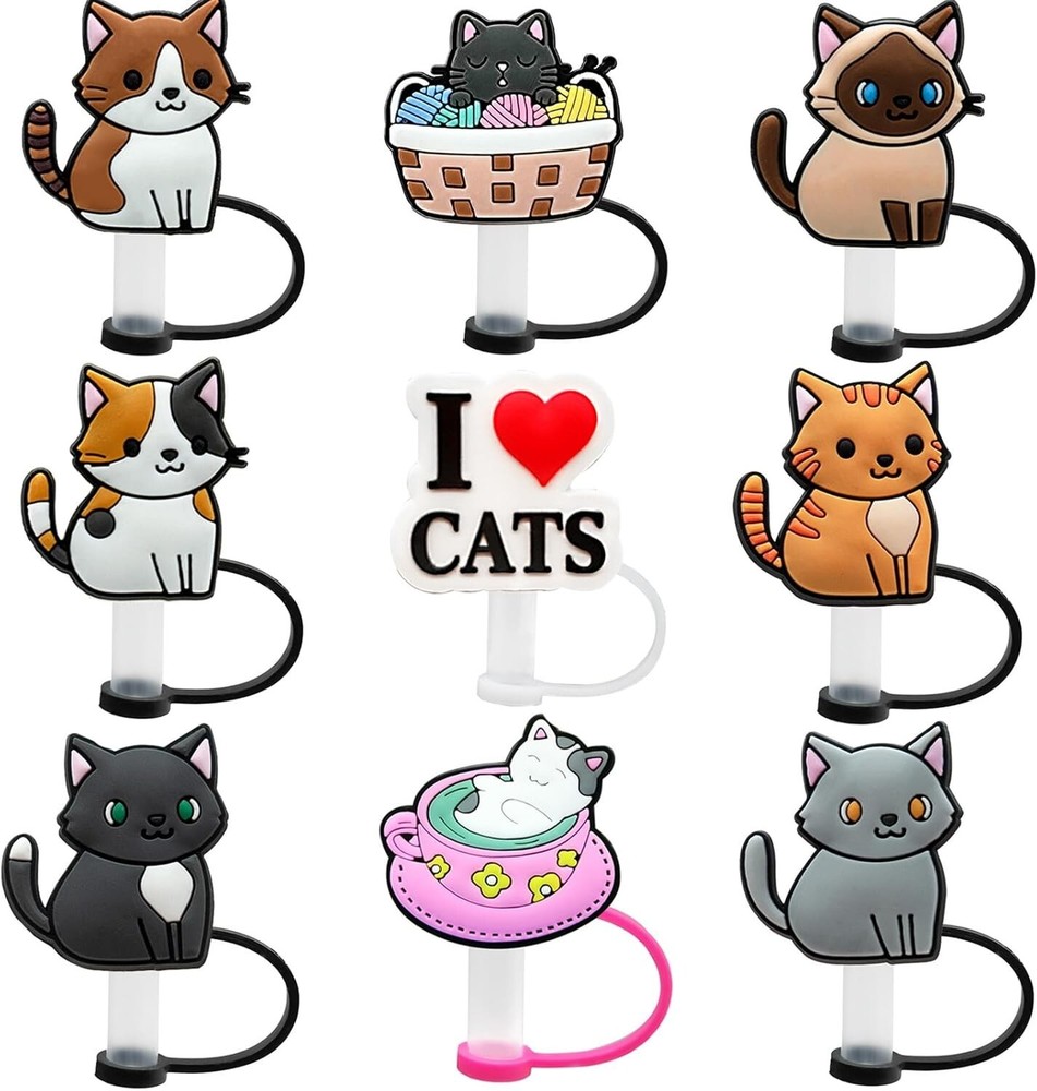 Cute Cat Straw Cover Cap for Stanley 20 & 30 Oz Tumblers - 7-8mm Tips