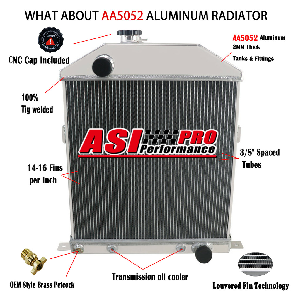 4 Row Aluminum Radiator For 1942-1948 1944 Ford Pickup Mercury Base Chevy GM V8