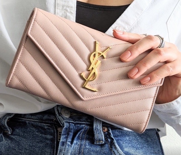 YSL Buff Pink Clutch Wallet with Chain MSRP 1499