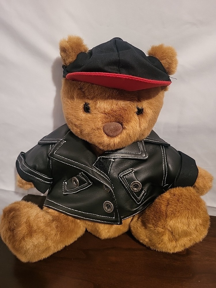 Build a Bear Vintage 1997 Classic Brown Teddy Leather Jacket And Hat
