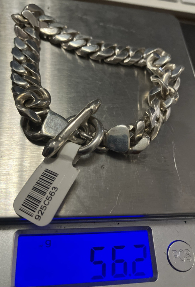 Hand-Made Sterling Silver 925 Cuban Link Solid Bracelet Toggle 56grams 8.25