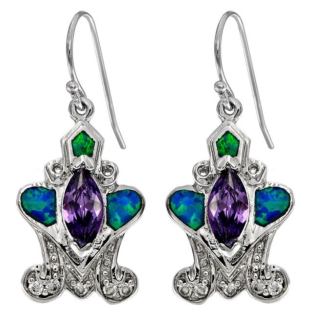1CT Amethyst & Australian Opal Inlay 925 Sterling Silver Earrings EO3