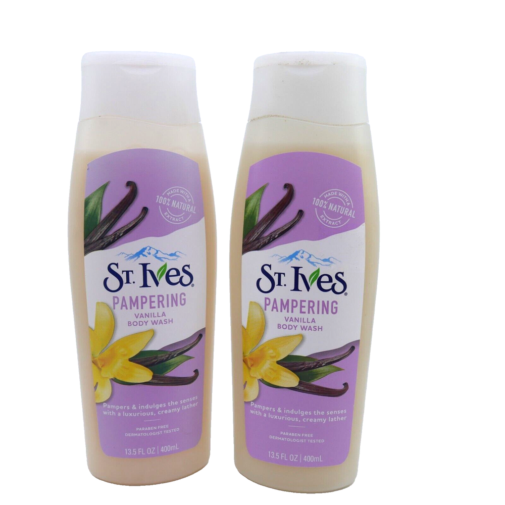 2 Pack St Ives Vanilla Body Wash Creamy Lather Paraben Free 13.5 oz Bottles
