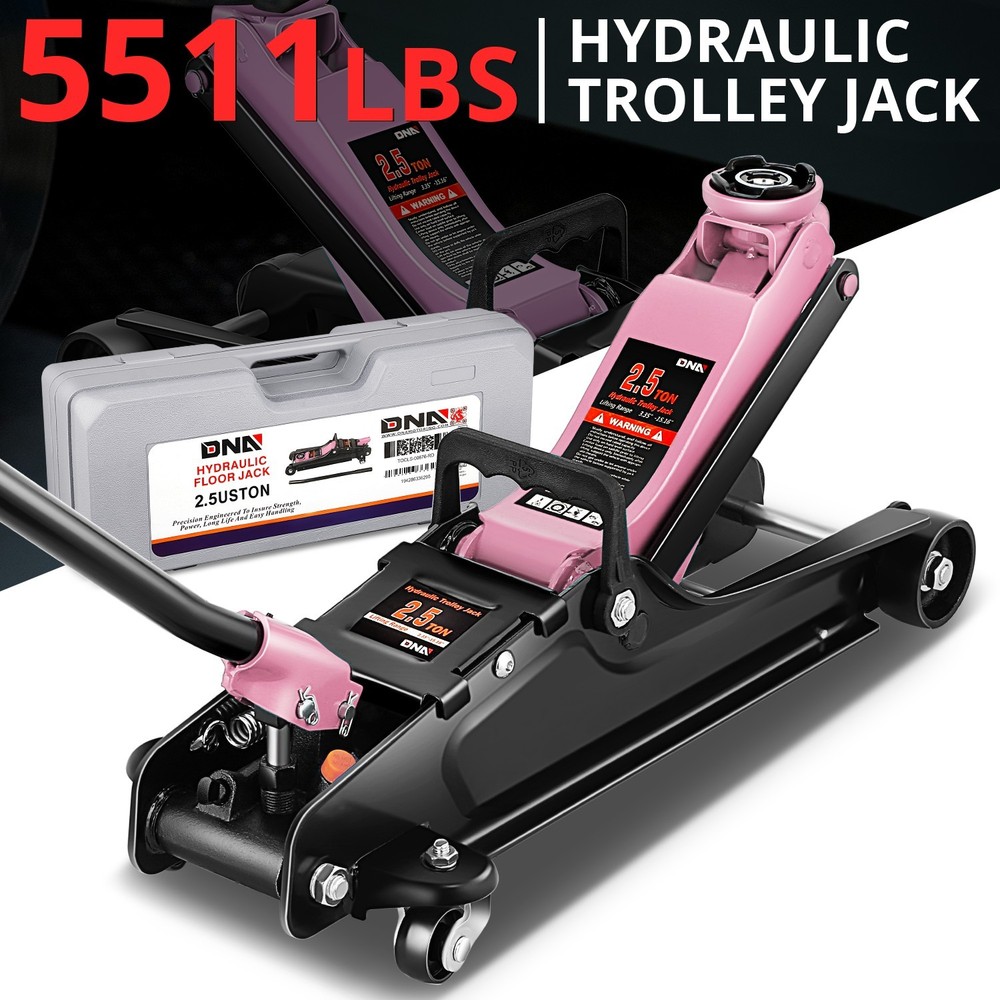 3.5 Ton Pink Hydraulic Floor Jack with Swivel Casters 5500lbs Capacity