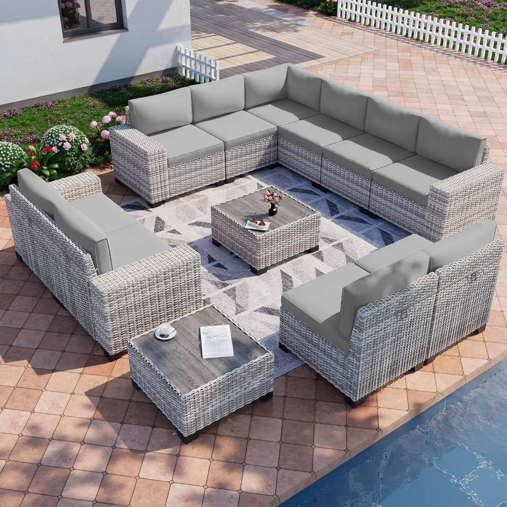 12-Piece Outdoor Patio Furniture, Wicker Sectional Sofa Set!