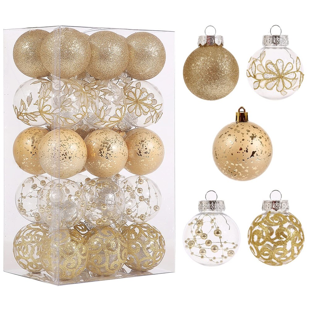 60mm/2.36inch Clear Christmas Ball Ornaments Set, 30ct Champagne Gold Christm...