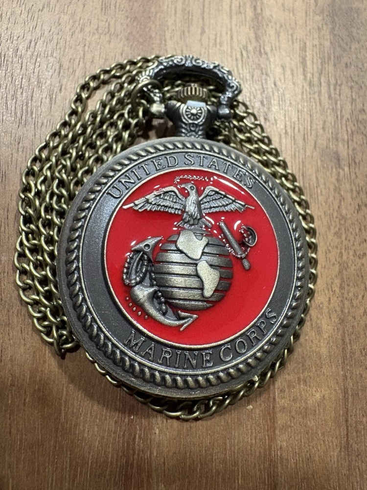 Pocket Watch Quartz Marine Corp Brass Mystical Asian Necklace Gift Old School