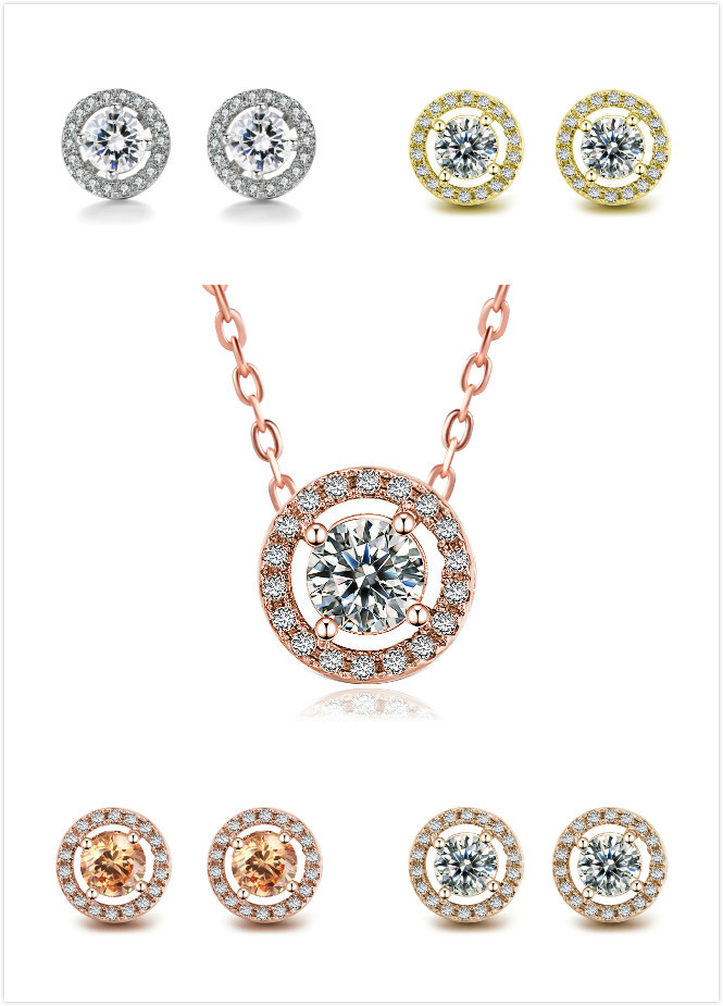 14K Gold Moissanite Stud Earrings & Necklace Set - Last Piece Clearance-image