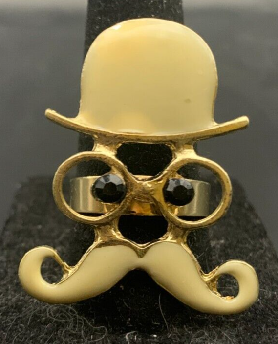 Gold Tone Mustache Ring - Size 8