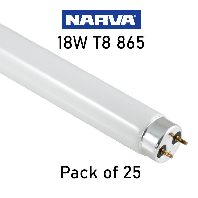 NARVA Fluorescent Tube Light LT 18W 865 T8 6500K 1275lm Cool Daylight 25-Pack