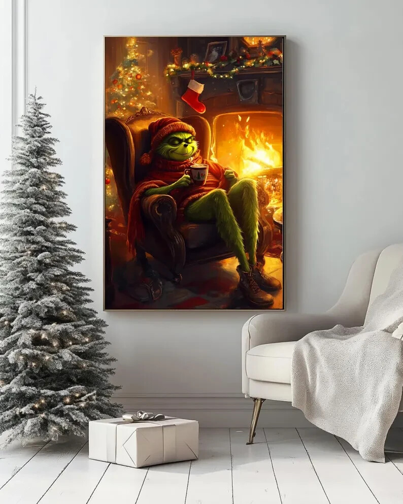 Grinch Christmas Poster, Festive Table and Wall Art, Retro Christmas, No Frame