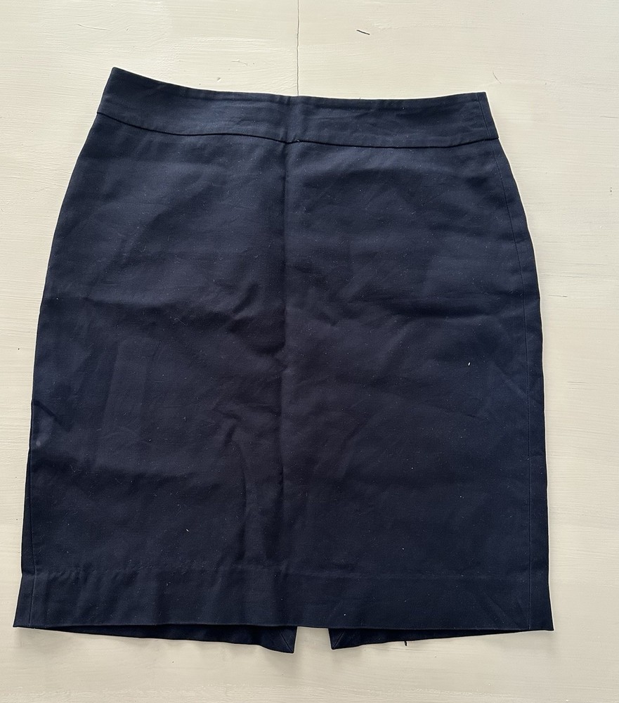 J. Crew Women's Pencil Skirt 100% Cotton Navy Blue Lined Career Office Size 8