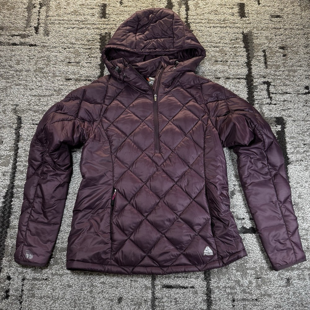 Nike ACG 550 Hooded Down Puffer Jacket 1/2 Zip Pull-Over Purple Sz M