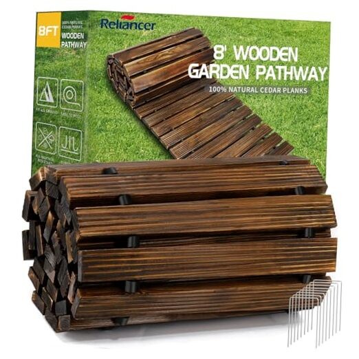 Reliancer 8ft Cedar Wooden Garden Pathway Outdoor Roll Out Walkway
