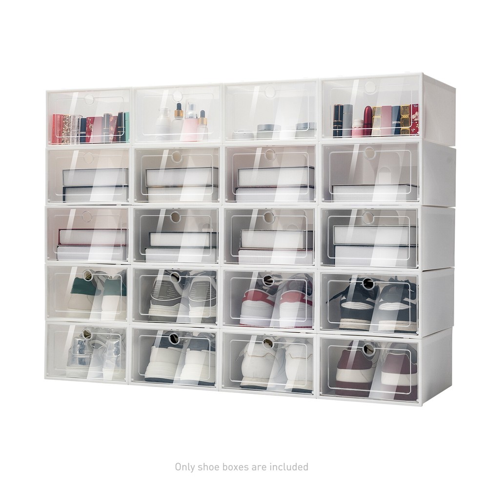 20pcs Large Plastic Shoe Storage Boxes Drawer Stackable Clear Shoe Organiser
