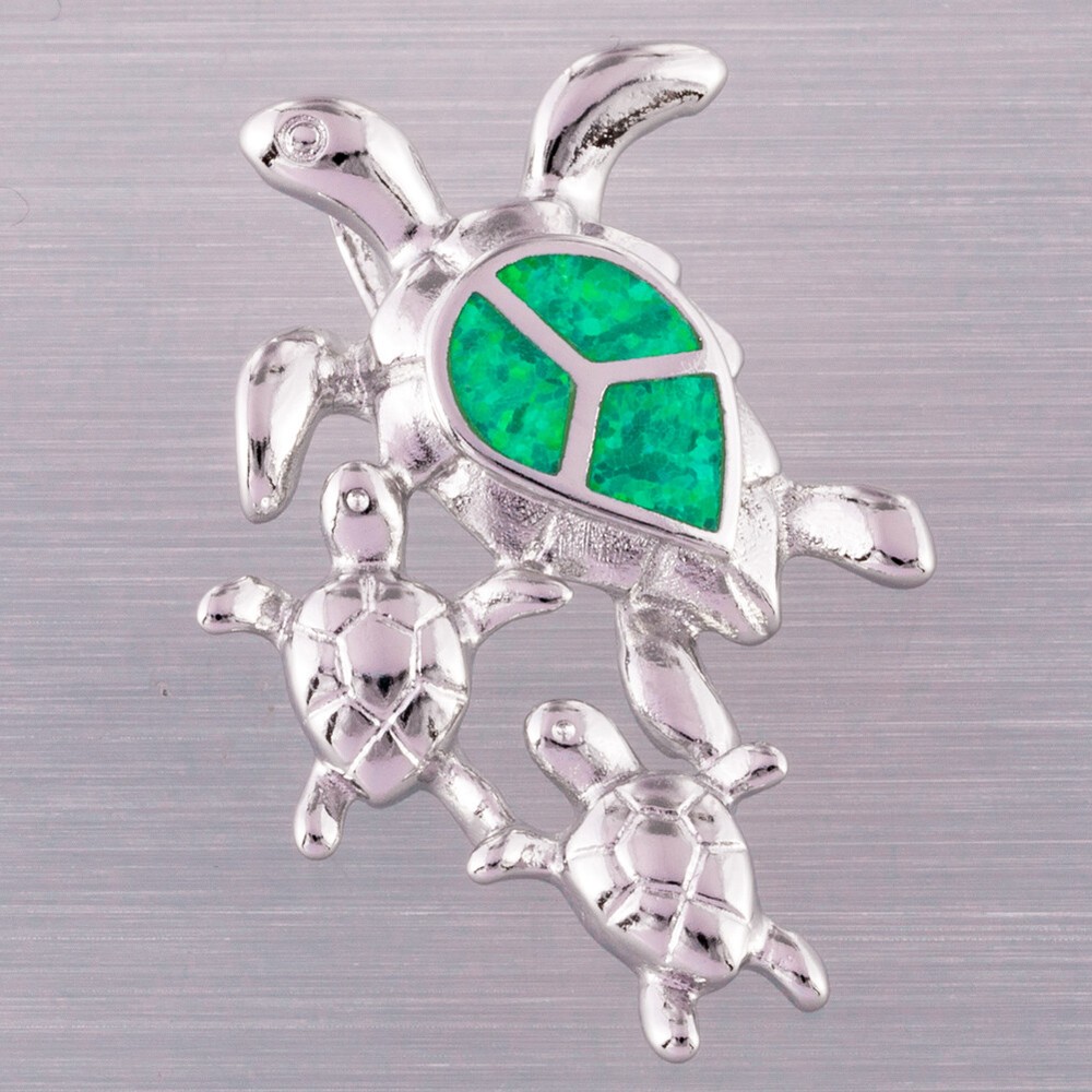 Sea Turtle Family Kiwi Green Fire Opal Silver Jewelry Necklace Pendant