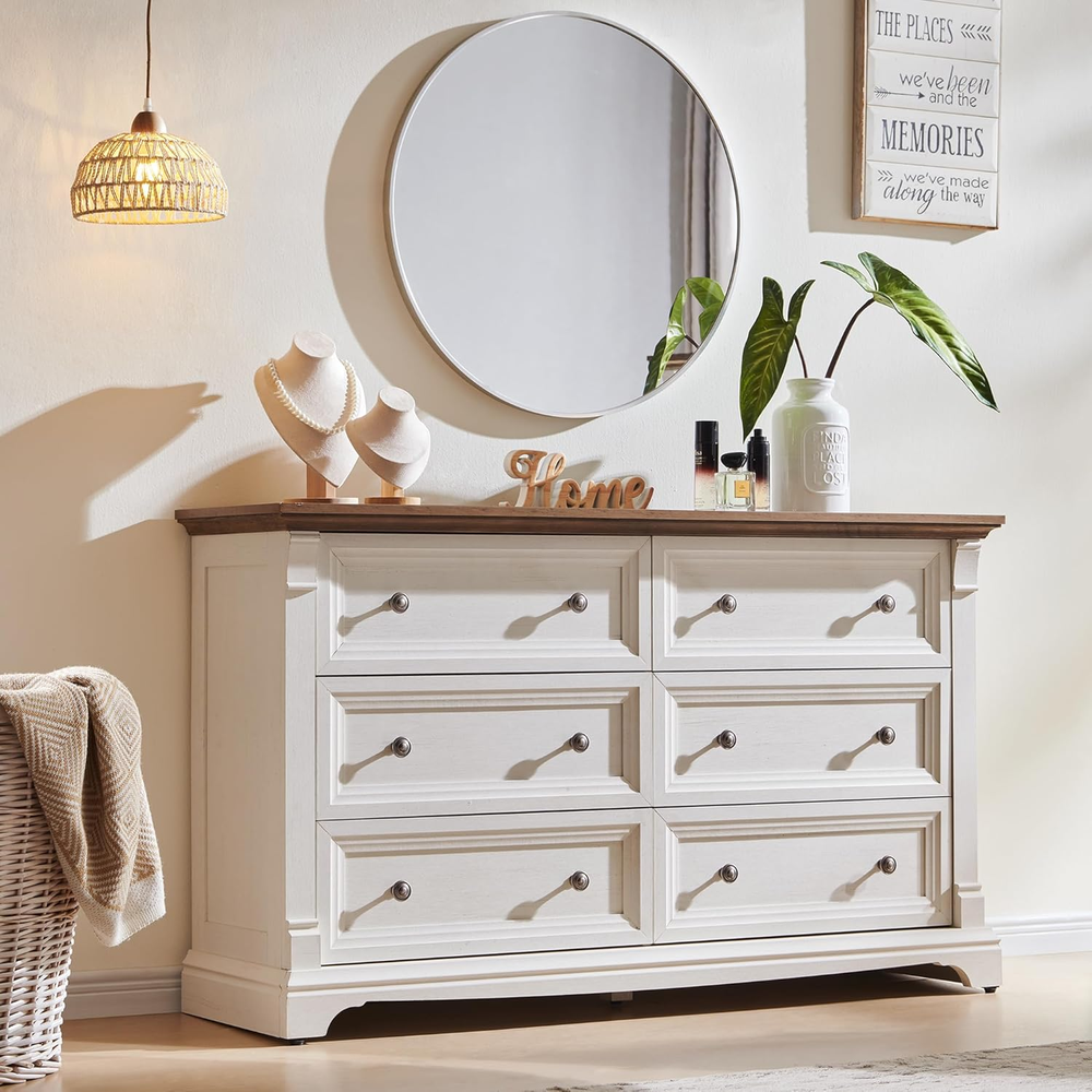 Farmhouse 6 Drawers Dresser for Bedroom, 54
