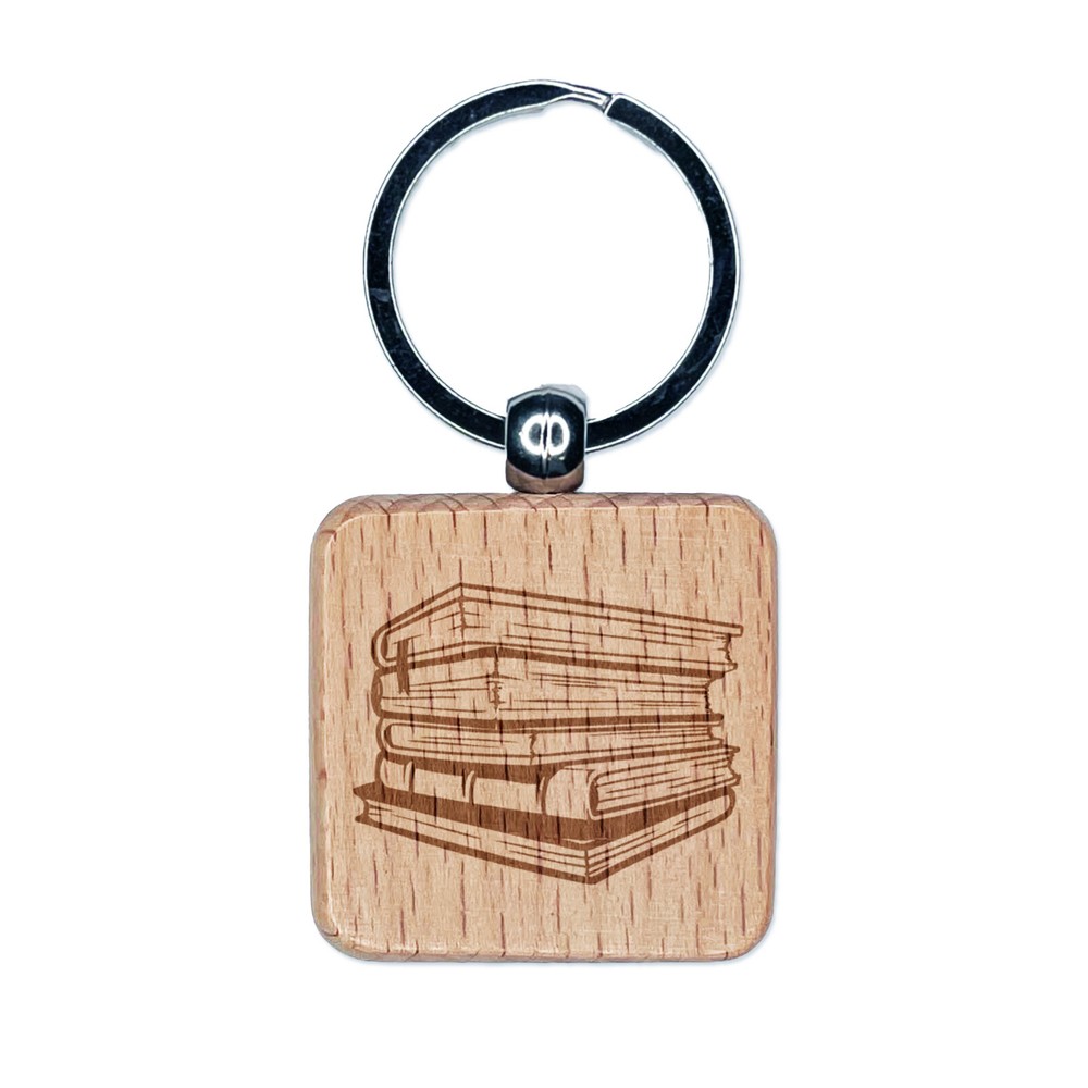 Stack of Books Wood Engraved Keychain for Book Lovers  