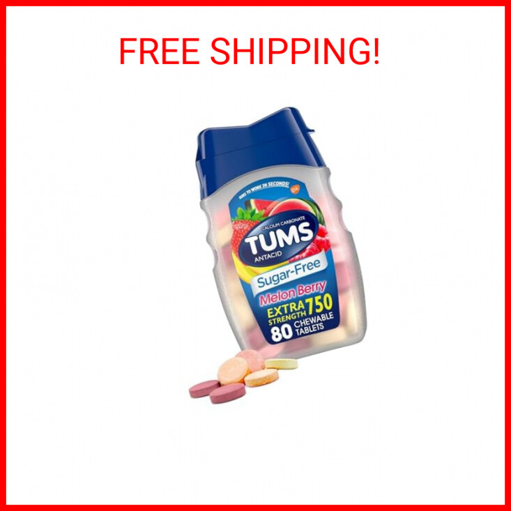 TUMS Extra Strength Chewable Sugar Free Antacid Tablets for Heartburn Relief, Me