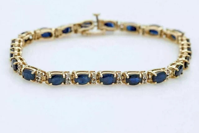 10.5Ct Oval Lab Sapphire Tennis Bracelet in 14K Yellow Gold Plated