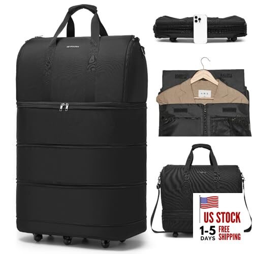 Collapsible Rolling Garment Bags, Large Rolling Duffle Bag with Wheels