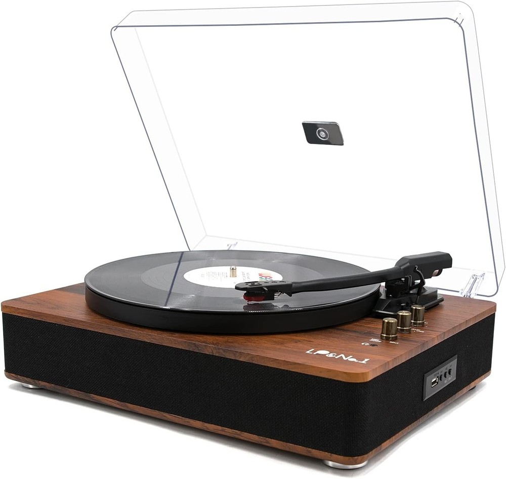 LP&NO.1 Record Player Turntable with Built-in Speakers & USB - Mahogany Wood™