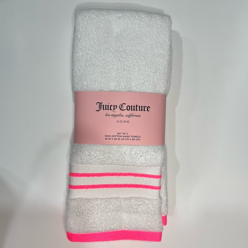 Juicy Couture 100% Cotton Hand Towels 16x26 Inches White and Pink 1 Pack New