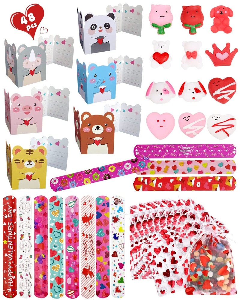 FEBALHS 48pcs Animal Valentines Party Favors for Kids Classroom Exchange Gifts