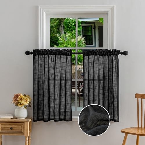 Beda Home 36x36 Textured Black Curtain Panels Set of 2
